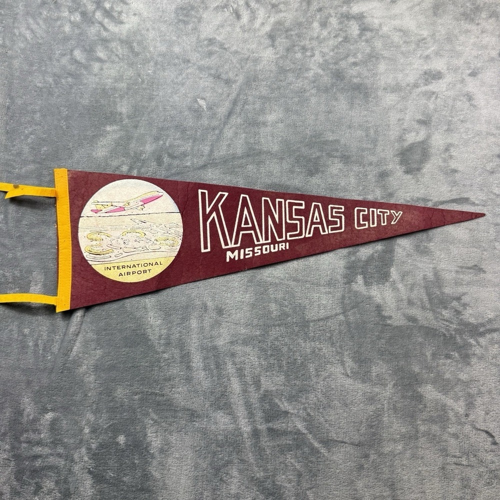 Rare VINTAGE Pennant Kansas City International Airport 1970s Felt 27"